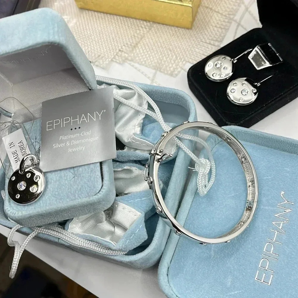 🌟 Epiphany & Diamonique Matching Necklace, Bracelet, Earring - QVC Early 2000's - Picture 6 of 17